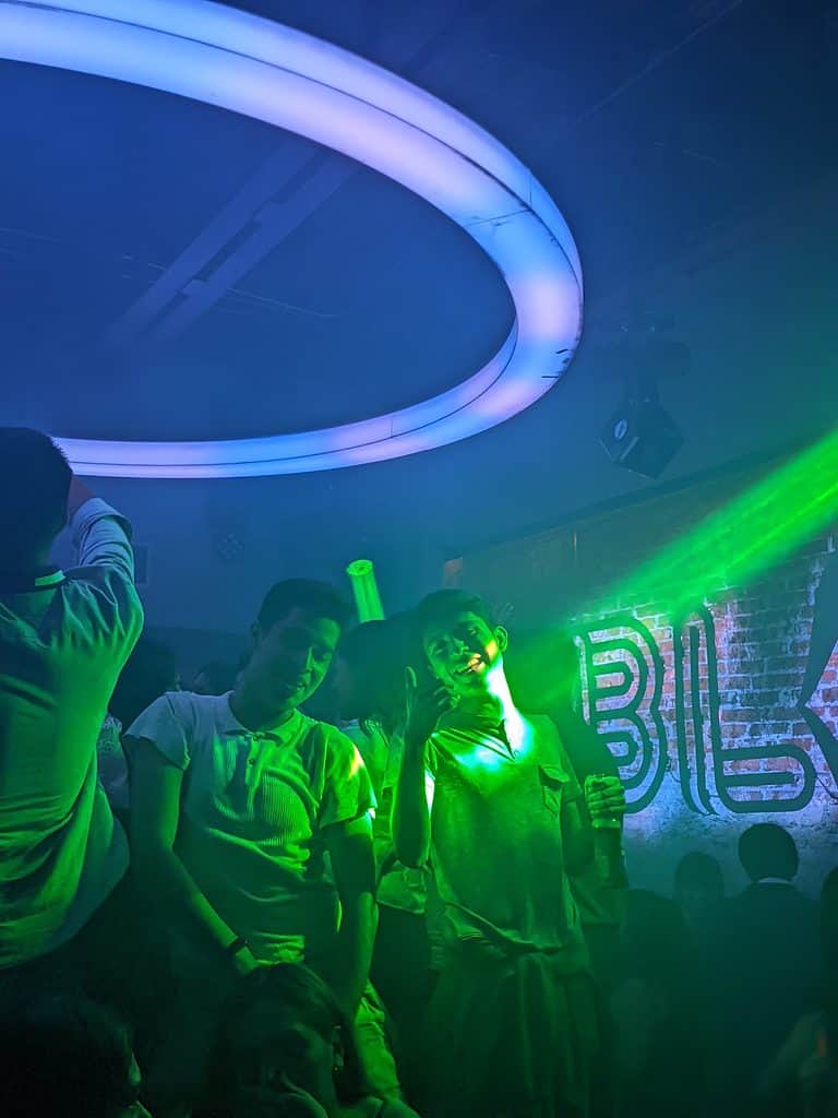 Two young men dancing in Blow Bar, a gay club located in Mexico City's Zona Rosa.