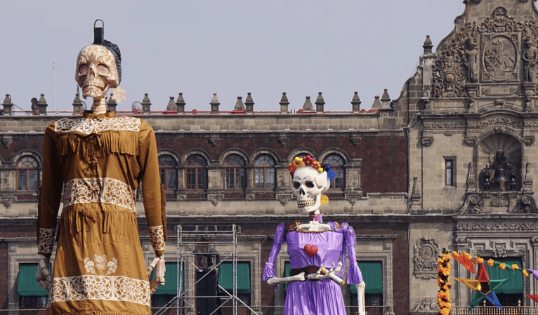 Catrinas in Mexico City's Zocalo on Day of the Dead.